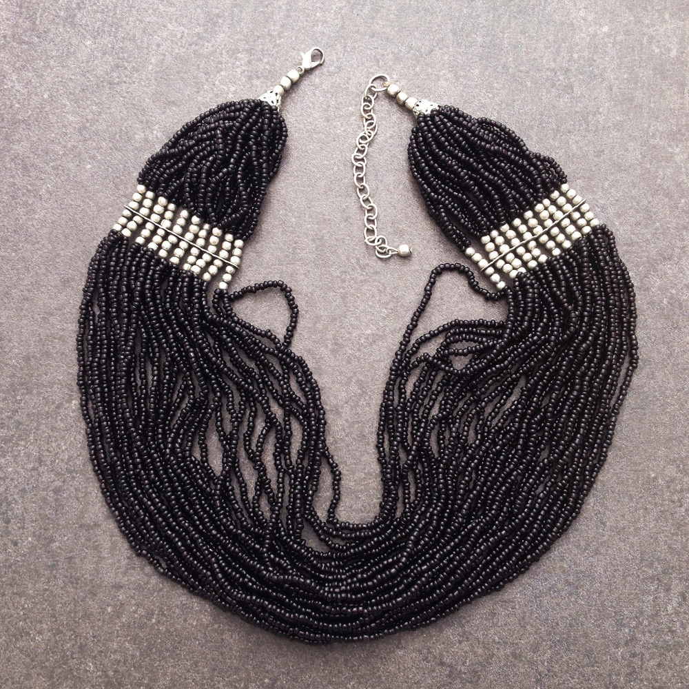 Vintage Multi Strand Seed Bead Bib Necklace